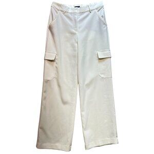Express Women's Wide-Leg High Rise Cargo Trouser Pants Flat Front Size 8S Ivory